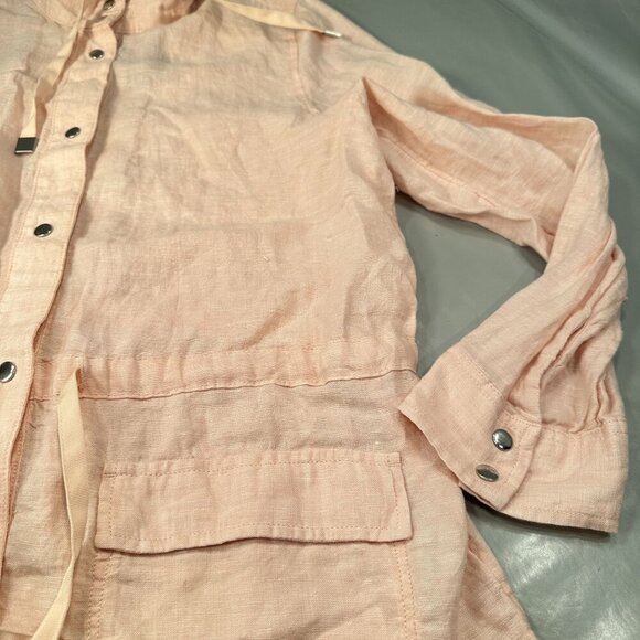 Rachel Roy Linen Hooded Snap Jacket Women Cinch Waist Lightweight Long Sleeve - Picture 5 of 15